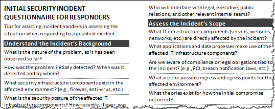 Initial Security Incident Questionnaire - Preview