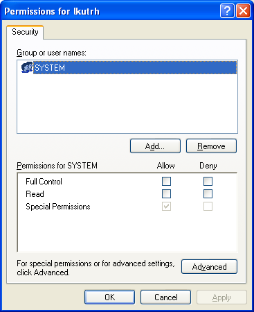 Modified registry permissions