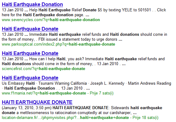 Haiti Earthquake Donation search results