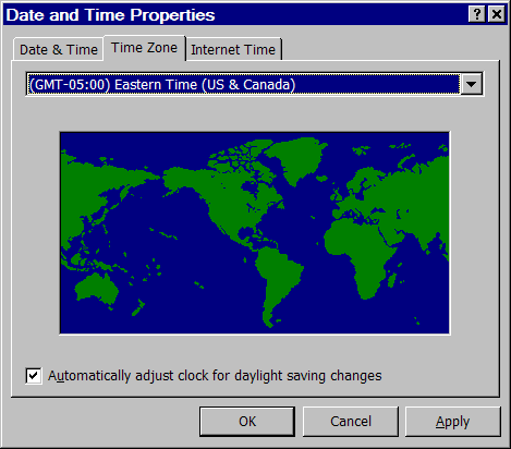 Windows time zone configuration dialog